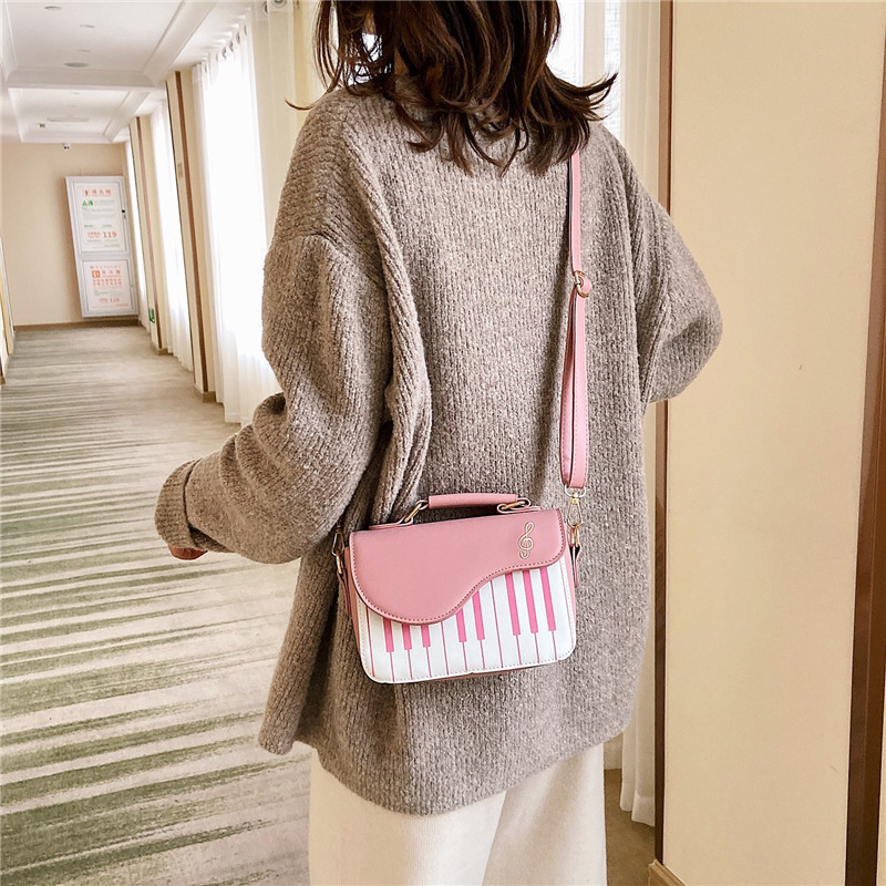 Fashion color contrast embroidery small square bag girl sweet personality piano notes small satchel handbag handbag for women