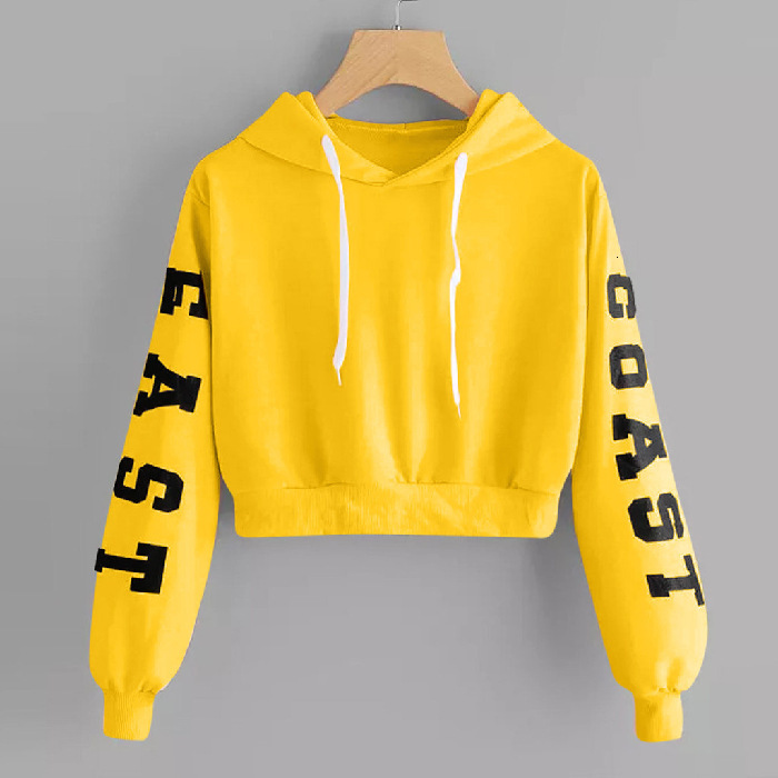 Autumn and winter short hoodies, long sleeved loose hooded printed sexy top, fashionable oversized women's clothing F8.2#21