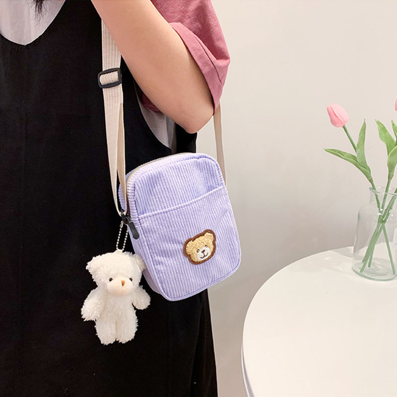 Velvet Bear Children's Student One-shoulder Mobile Phone Mini Messenger Small Bag Cute Fashion Shoulder Bag Coin Card Key Purse