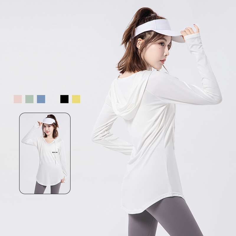 Yoga wear women's loose blazer women's large size medium length fitness wear set hooded fitness wear long sleeve hoodie