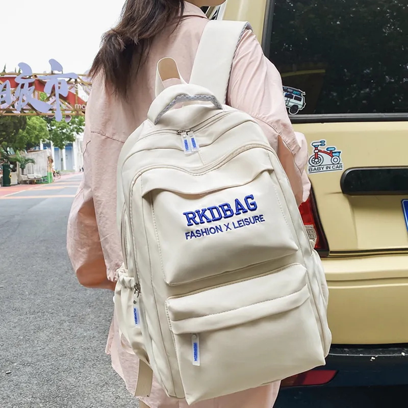 High Capacity Solid Color Waterproof Nylon Women Backpack Female Fashion Travel Bag Teenage Girl Preppy Schoolbag Kawaii Bookbag