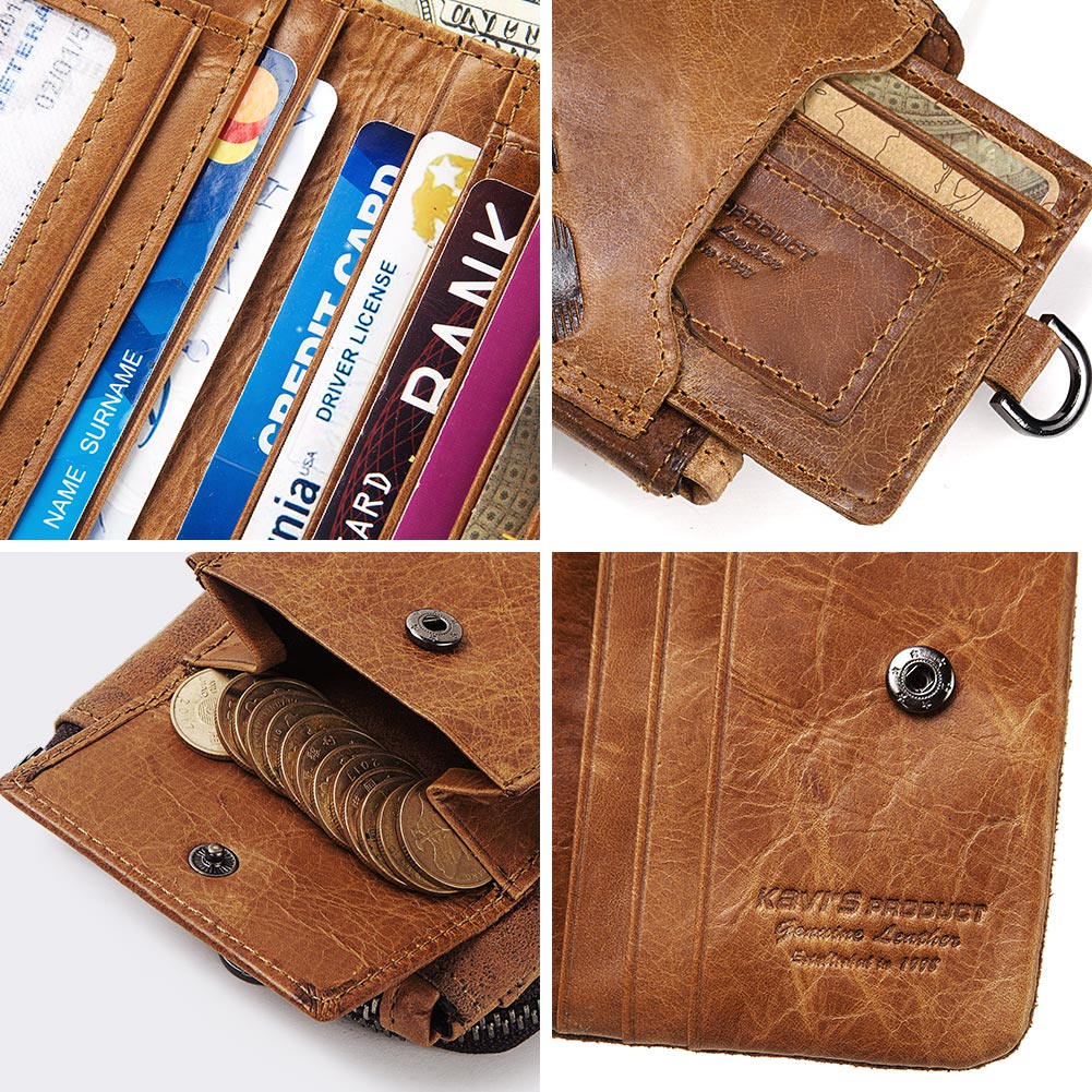 GZCZ Genuine Leather Men Wallet Fashion Coin Purse Card Holder Small Wallet Men Portomonee Male Clutch Zipper Clamp For Money