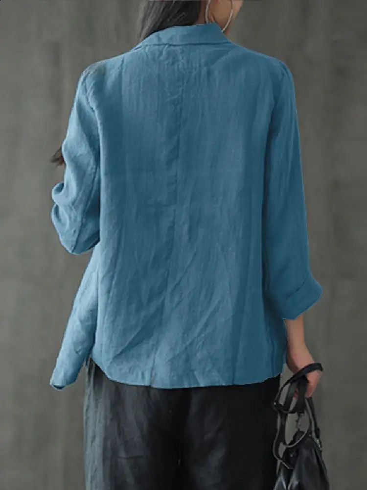 ZANZEA Autumn Fashion Work Blazer Lapel Neck Long Sleeve Suits Women Casual Solid Cotton Elegant Thin Cardigan Coats 240801