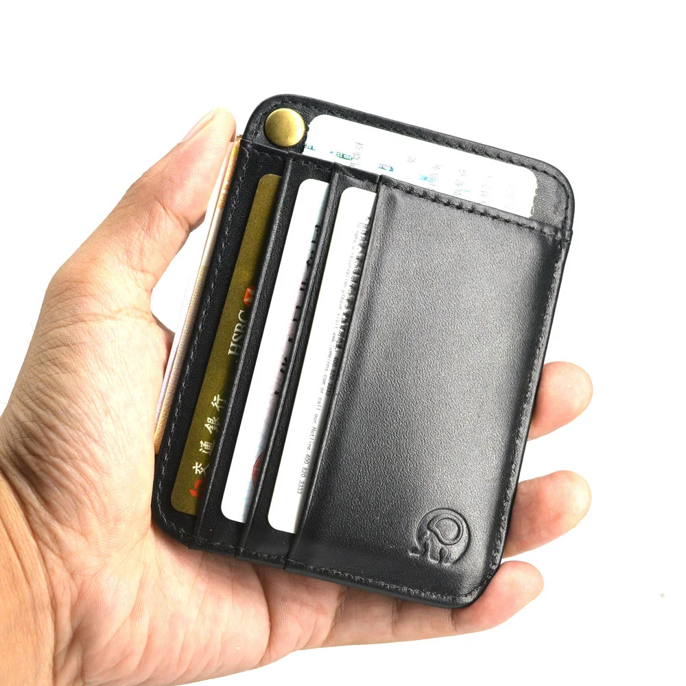 6 Slot Vintage Slim Oil Wax Cowhide Leather Wallet Credit ID Card Holder Purse Money Case for Men Women 2022 Fashion 11x8cm