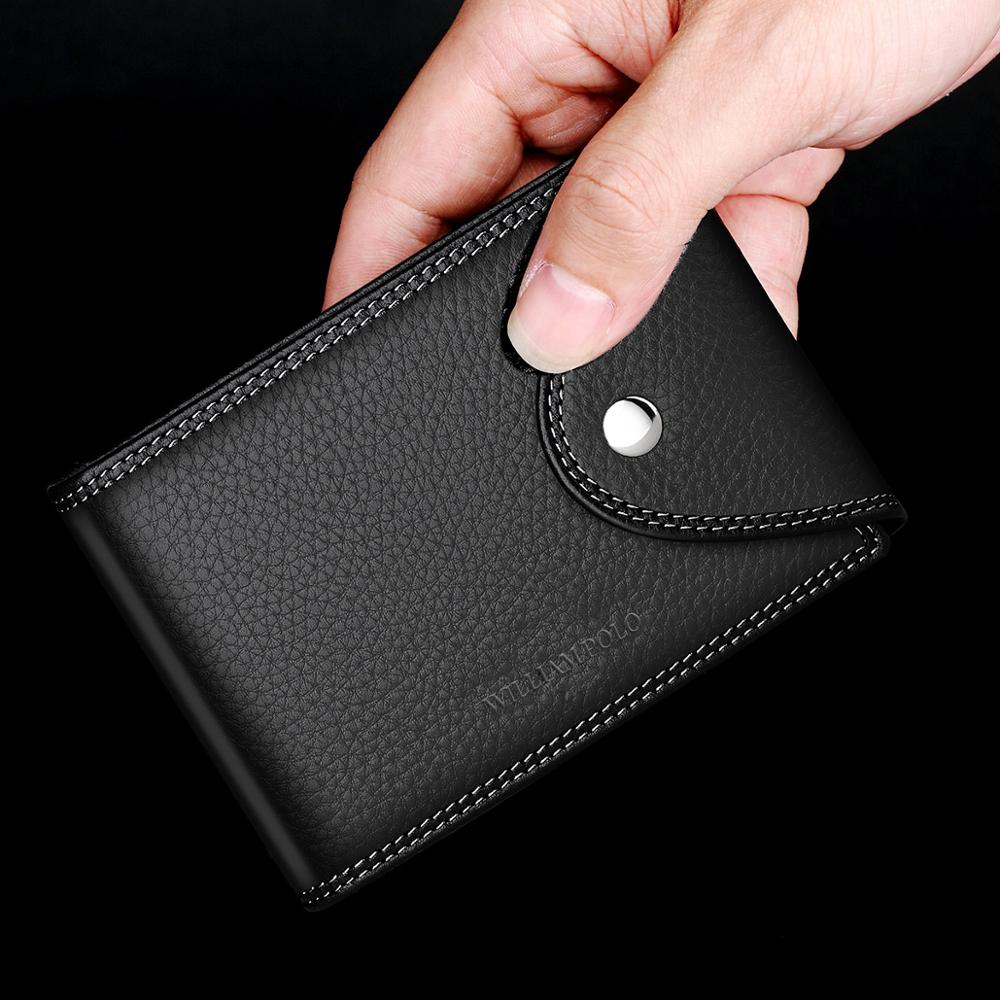 WILLIAMPOLO Wallets Men Genuine Leather business Clutch Bag Male Purse Bifold Money Clamp Credit Card Case Cash Clip Wallet