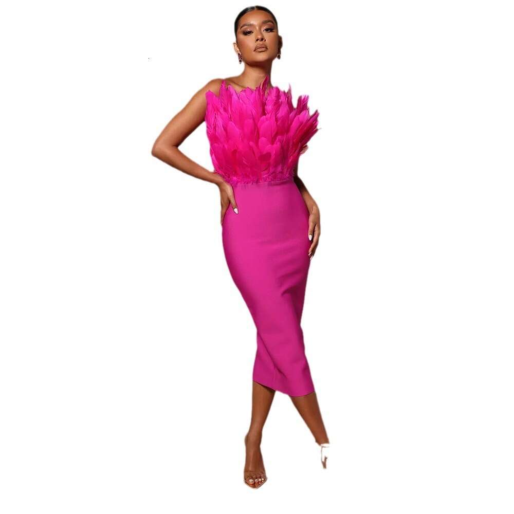 24 womens backless Fashion feather strapless tight wrap dress bandage dress party evening dress short skirt