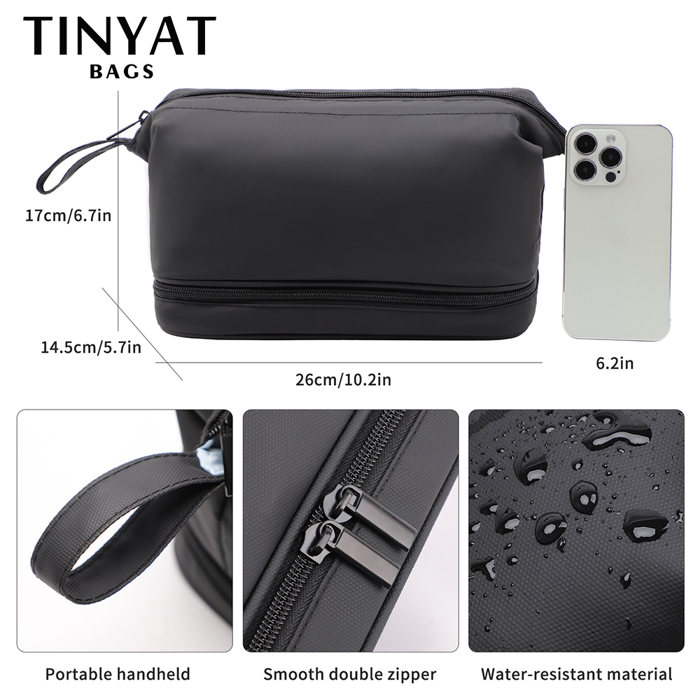 Tinyat Polyester Men Business Portable Cosmetic Bag Hanging Waterproof Wash Pouch Storage Bag Toiletries Organizer Women Travel