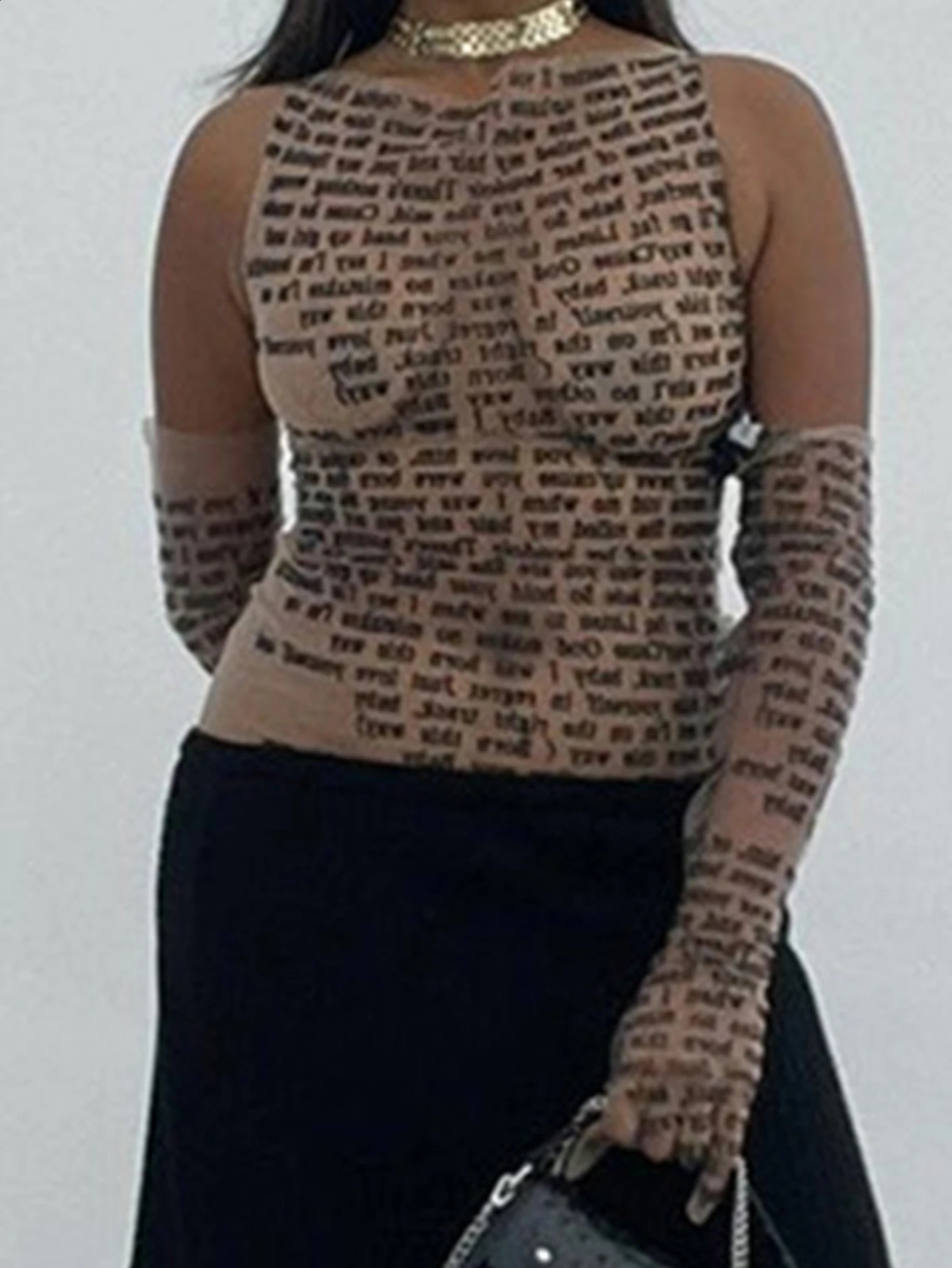Sexy see through letter print crop top summer y2k top women clothes long sleeve tees cropped tops camisas tshirt womans clothing 240801