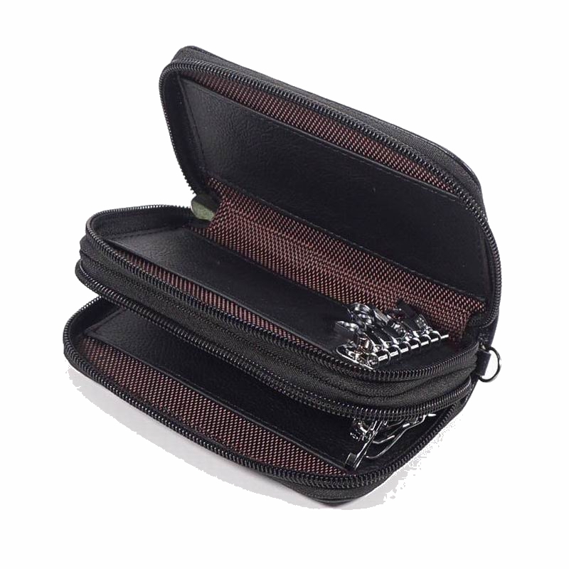 Men Genuine Leather Bag Coin Purse Double Zipper Key Wallets Fashion Women Housekeeper Card Key Holders Keychain Pouch Purse