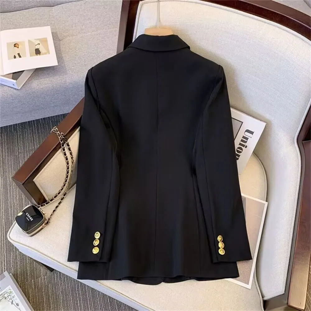 Stylish Womens Long Sleeve Spring Blazer Slim Fit Black Double-Breasted Outerwear Jacket
