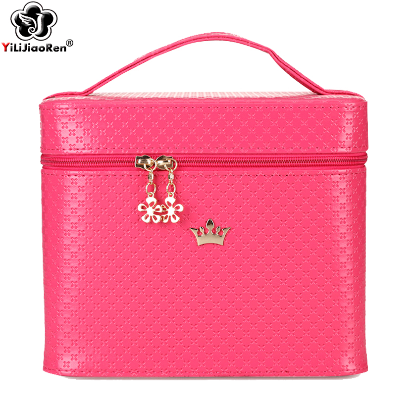 Fashion Crown Make Up Box Large Capacity Travel Beauty Case Famous Brand Leather Makeup Bag Portable Professional Makeup Case