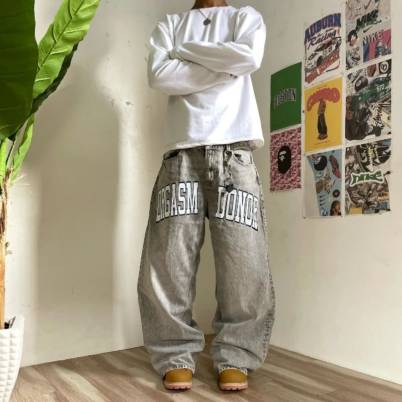 Y2K bagged jeans retro washed Harajuku jeans oversized Harajuku jeans high-quality street clothing Gothic mens fashion wide leg jeans 240829