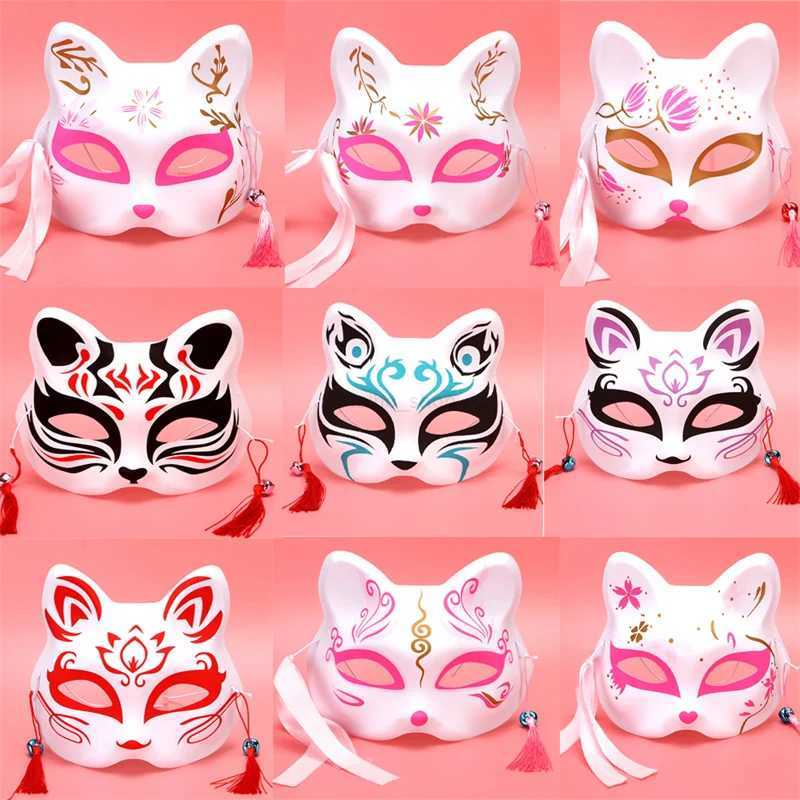 Anime Foxes Mask Japanese Cosplay Rave Hand-Painted Cartoon Demon Slayer Half Face Cat Masks Masquerade Festival Party PropsXJ2423