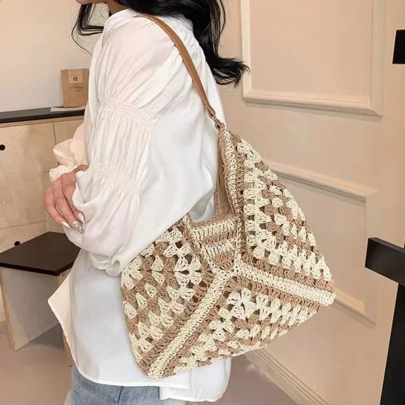 Women Weaving Clutches Tophandle Bag Large Portable Shoulder Summer Beach Purses Shopper Satchel Female Tote Bags Handbags 240802