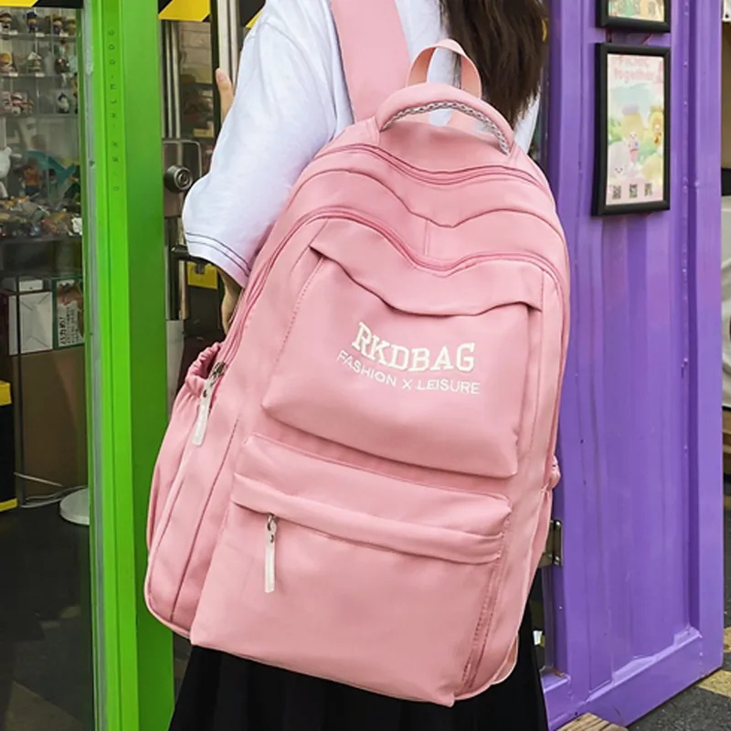 High Capacity Solid Color Waterproof Nylon Women Backpack Female Fashion Travel Bag Teenage Girl Preppy Schoolbag Kawaii Bookbag
