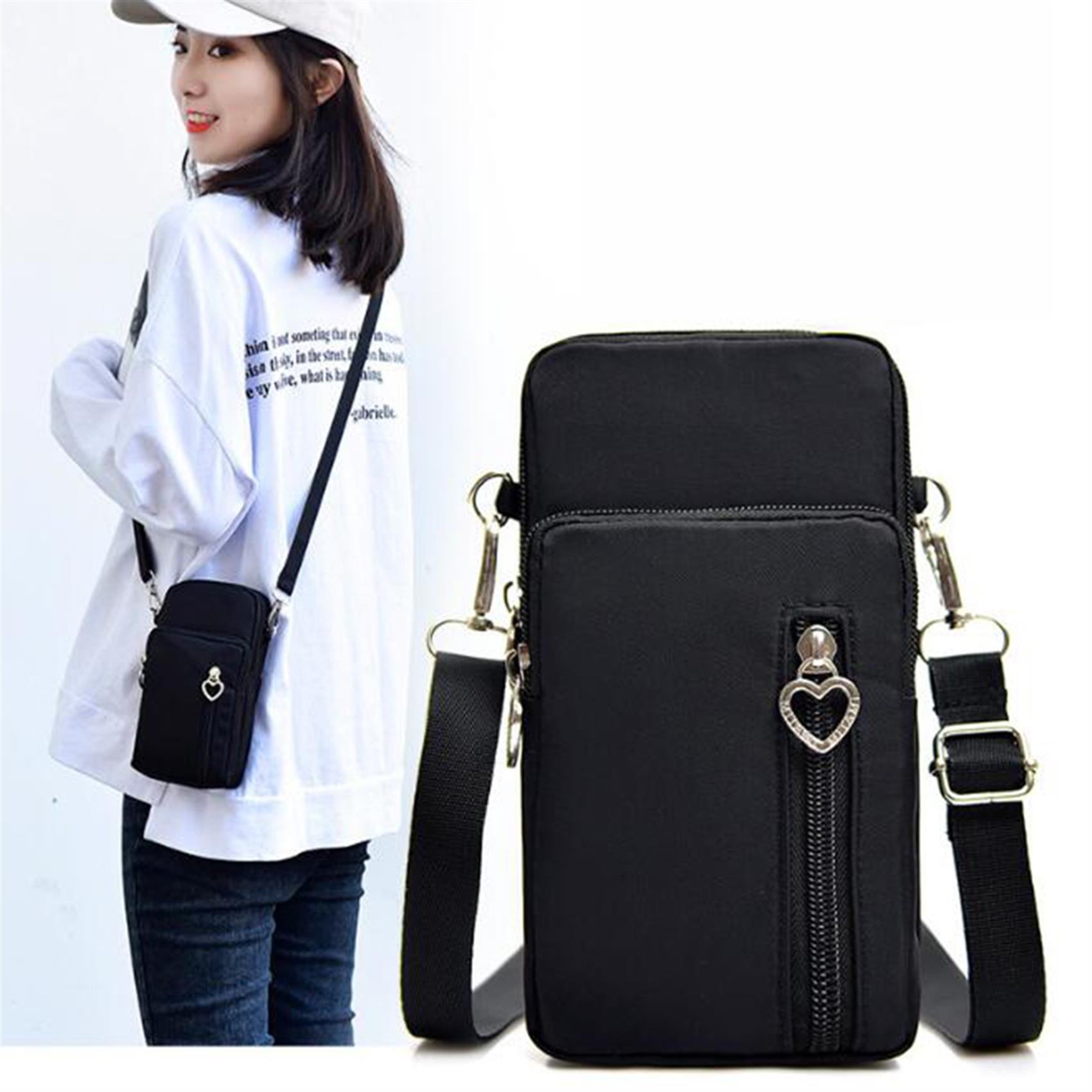 Women's Fashion Diagonal Cross Phone Bag Zipper Shoulder Bag Hanging Neck Sports Arm Bag Vertical Wallet
