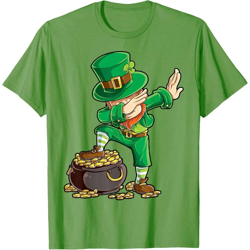 T shirt Mens St Patricks Day Dabbing Leprechaun Boys Girls Men Dab Dance T-Shirt shirts tshirt graphic tee Casual tops summer clothes Short sleeve Fre