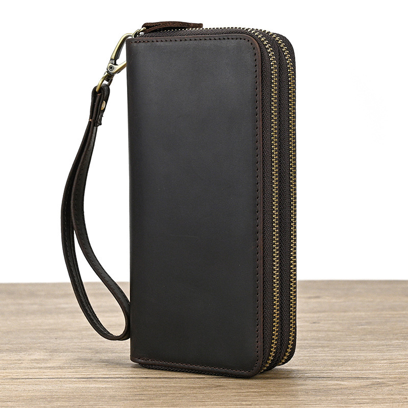 Double Zipper Wallet Mens: Vintage Leather Clutch Purse For Men New Free Delivery Designer Bag