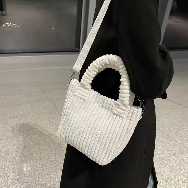Fashion Corduroy Women's Bag 2023 Trend New Handbags Niche Versatile Bucket Shoulder Bags Female Nylon Button Crossbody Bags