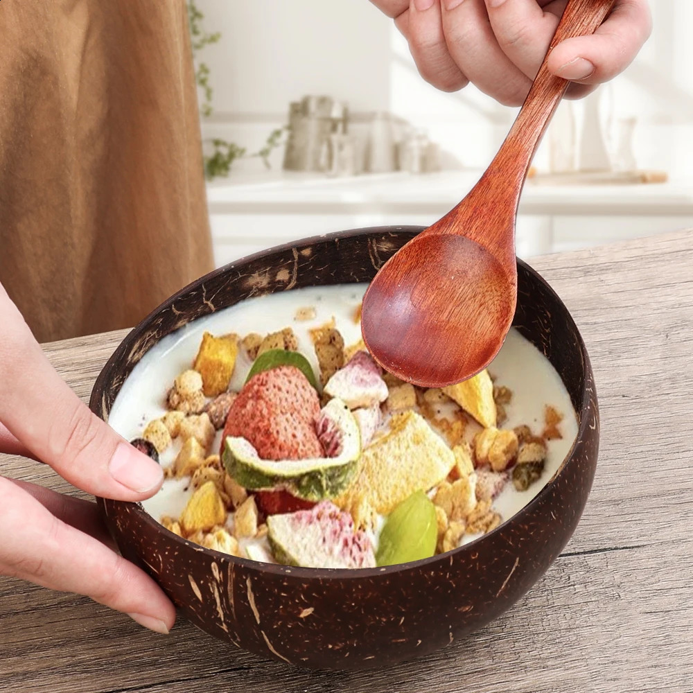 WIKOSTAR coconut bowl used for serving wooden plates salads natural shell bowls and Utensils breakfast parties 240801
