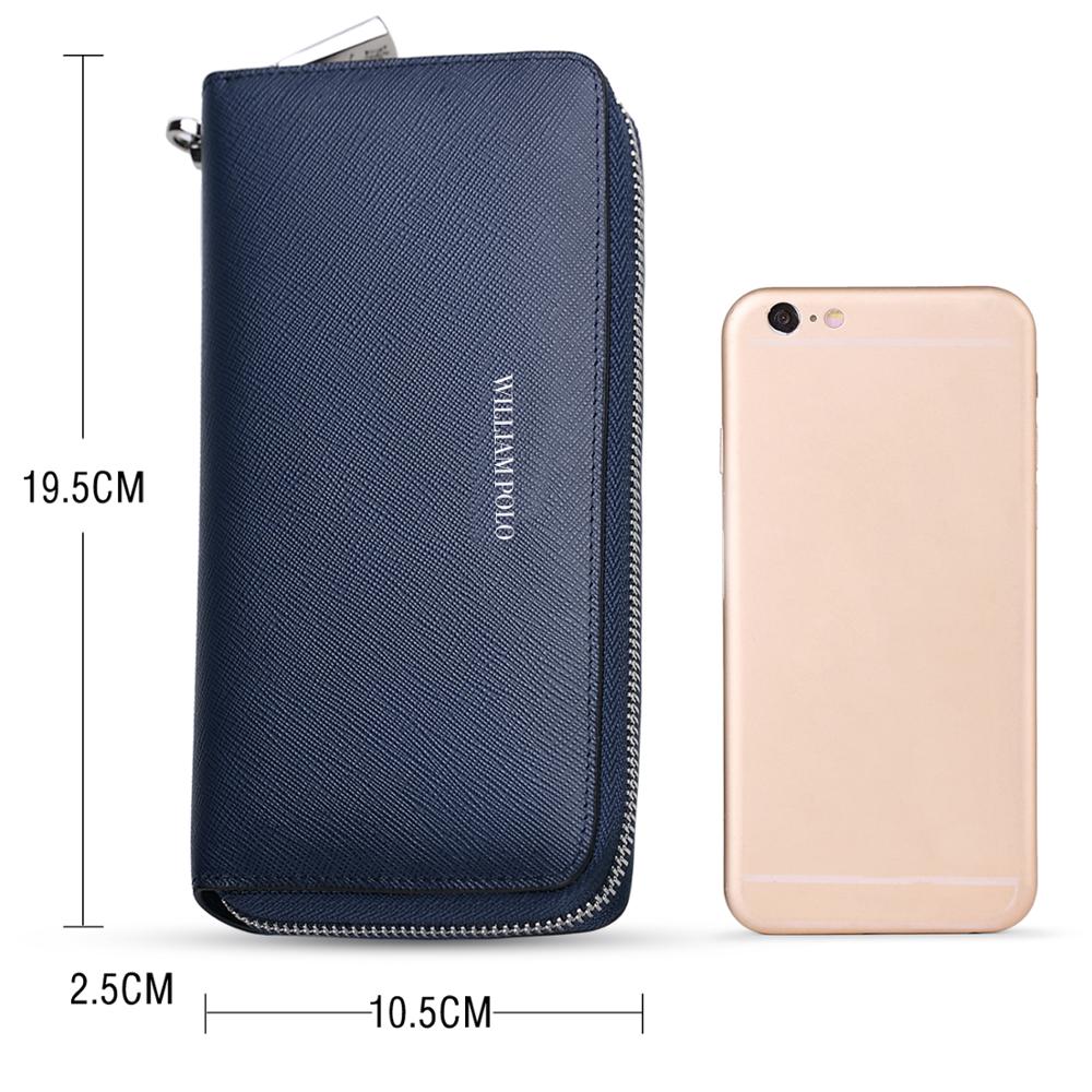 Williampolo Wallet Genuine Leather Men Wallets Famous Brand Long Accordion Card Slots Holder Pocket Purse Black Blue