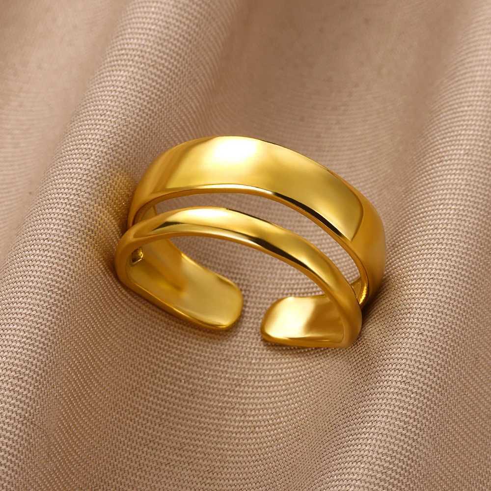 Womens stainless steel ring gold adjustable opening ring couple vacation beach waterproof jewelry gift W240802