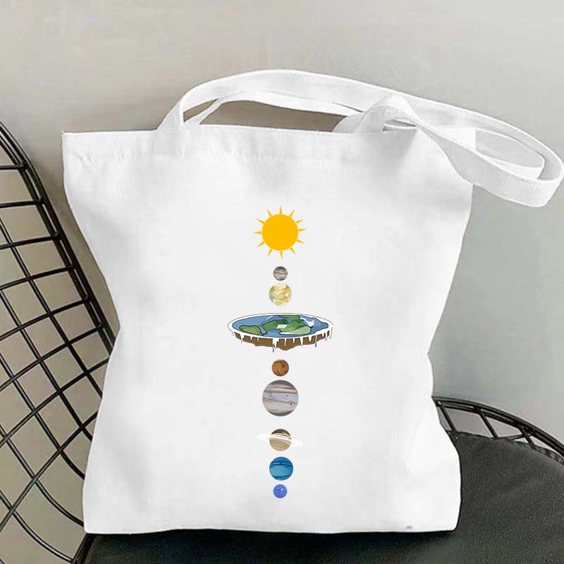 8 Planets Print Canvas Bag Large Capacity Tote Bag Women Handbag Reusable Shopping Casual Fashion Foldable Bag