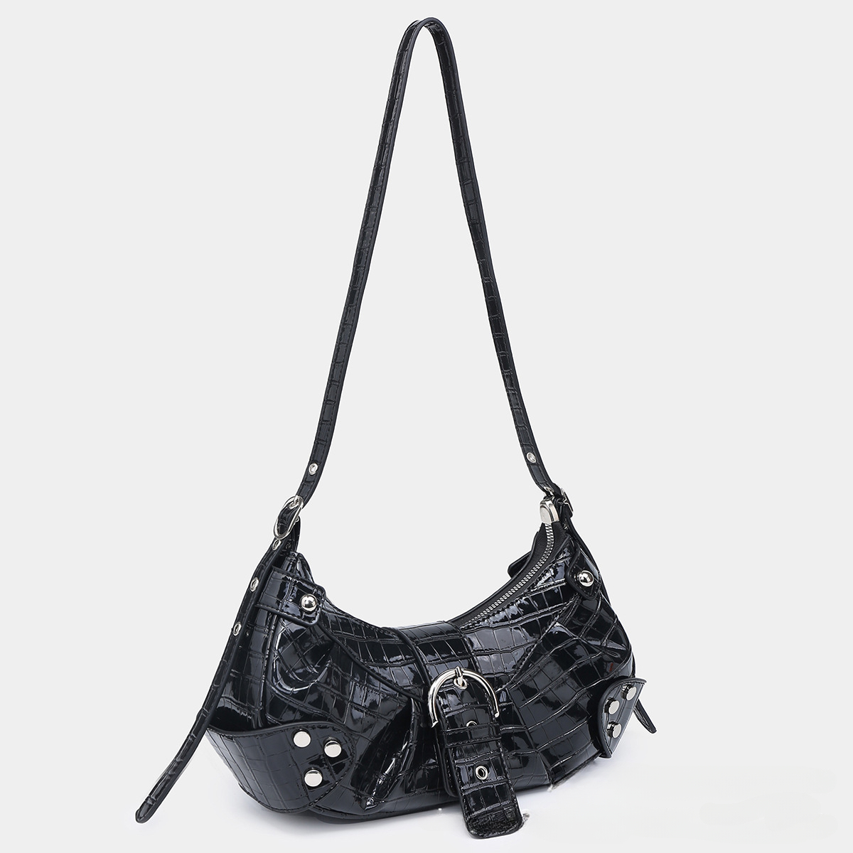Retro Women's Trendy Moto Mini Underarm PU Crocodile Print Shoulder Bag