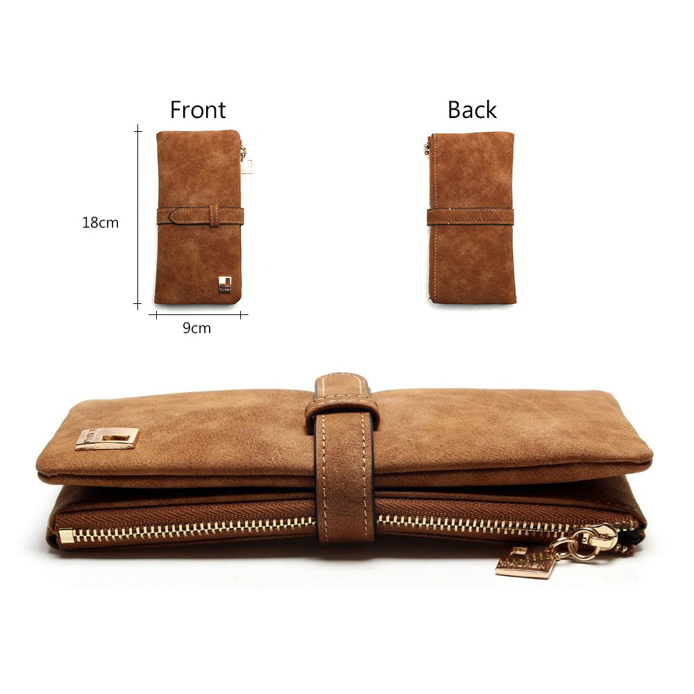 2025 New Fashion Women Wallets Drawstring Nubuck Leather Zipper Long Design Purse Two Fold More Color Clutch