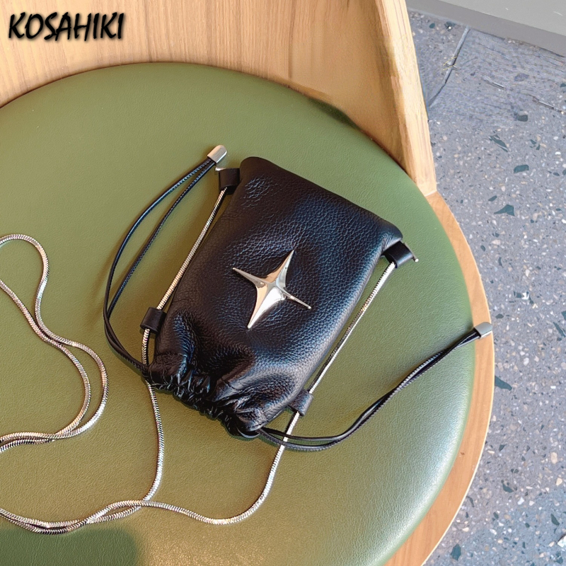 2024 Fashion Trendy Star Drawstring Shoulder Bags Women Streetwear Mini Cell Phone Bag Y2k All Match Korean Handbags Crossbody