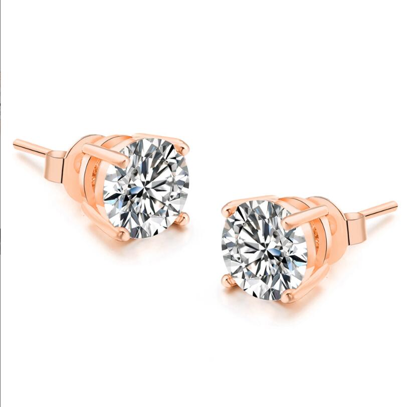 Sterg Sier 2024 Stud Earrings Women, 5A Cubic Zirconia 4-Claw Round Cut Rose Gold Filled Jewelry for Wedding, Party, Gift