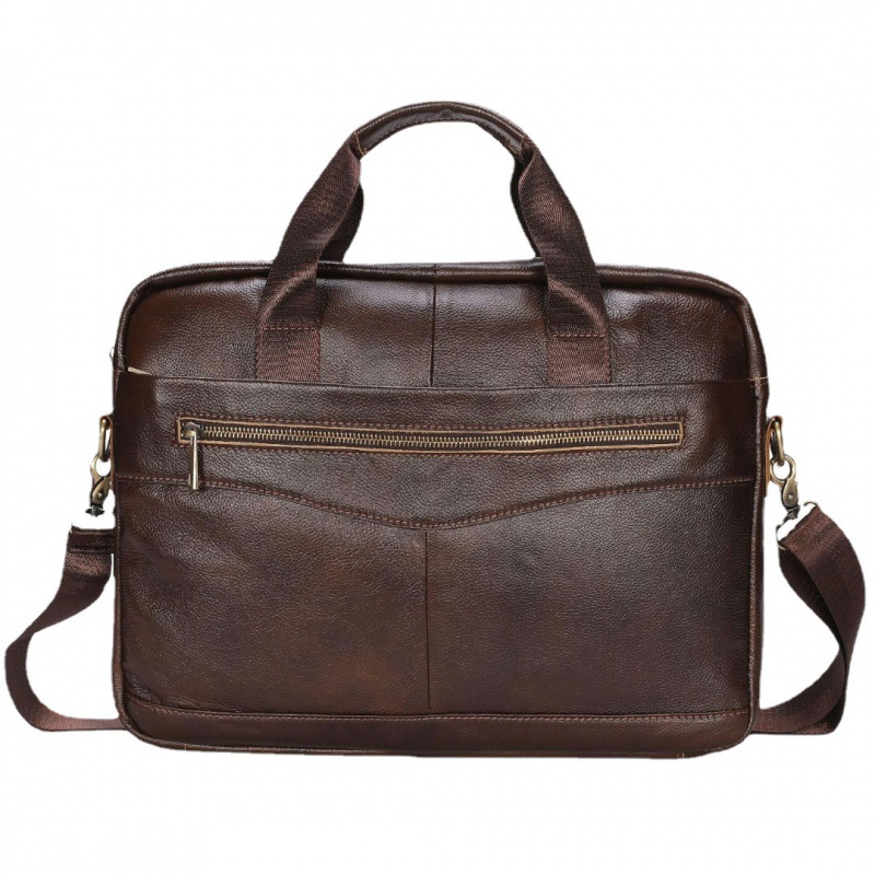 Business Cowhide Men's Briefcase With Zipper Genuine Leather Handbag Casual Shoulder Messenger Bag Office Laptop Bag