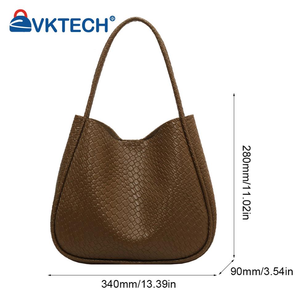 Women Woven Texture Tote Bag PU Leather Retro Shoulder Bag Big Capacity Soft Satchel Bag Underarm Bag Commuting Bag