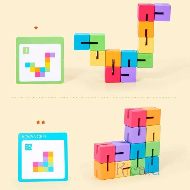 12pcs Spatial 3D Building Blocks Montessori Brain Development Spatial Reasoning Education Puzzle Game Children Wooden Puzzle Toy Y240801