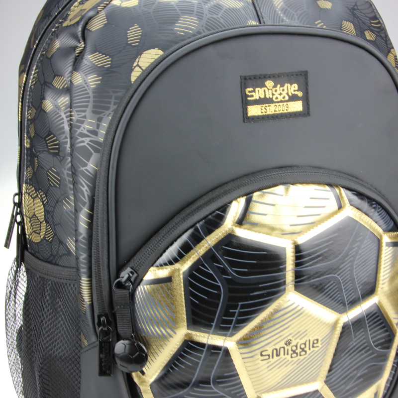 Australia Smiggle Original Children's Schoolbag Boys Backpack Golden Football Waterproof PU Bags 16 Inches 7-12 Years Old