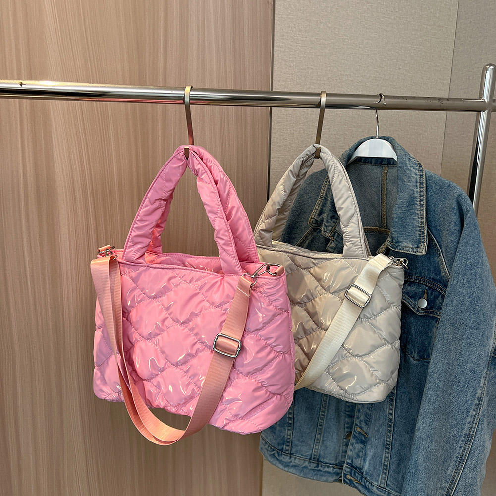 Fashion Pink Women Handbags Winter Cotton Padded Top-handle Bags Casual Female Solid Color Quilted Large Capacity Shoulder Bag