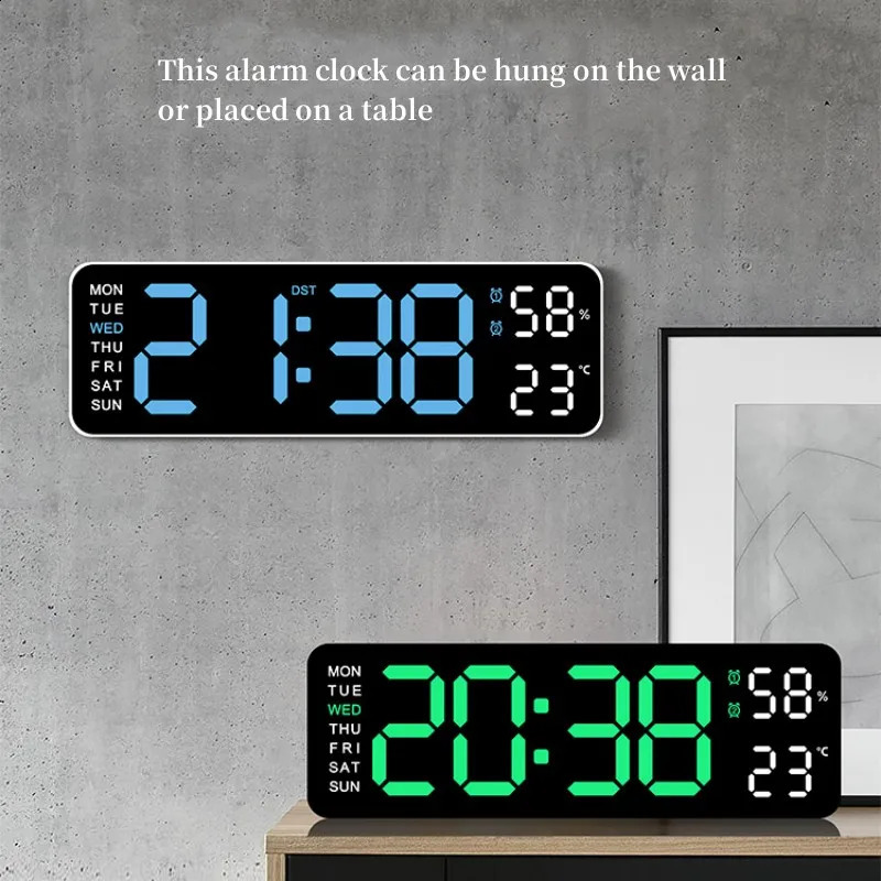 9inch large digital wall clock with USB power supply temperature and humidity automatic dimming DST desktop 1224H electronic LED alarm 240801