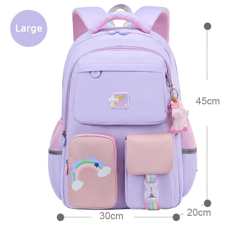 Fashion Kids School Backpack with Rainbow Shoulder Strap Waterproof Lightweight Girls School Bag Trendy Children Bookbag Mochila for Teenagers
