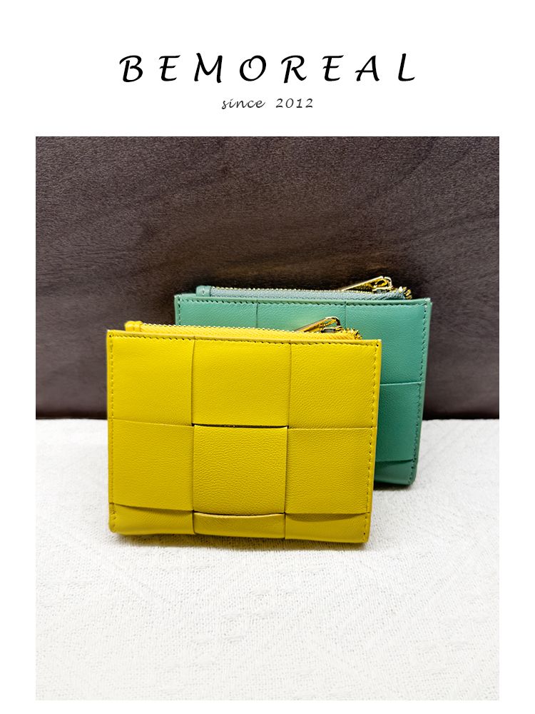 Women Genuine Leather Short Wallets 2023 Woven Sheepskin Small Purse Luxury Design Knitting Fashion Slim Money Bag For Ladies