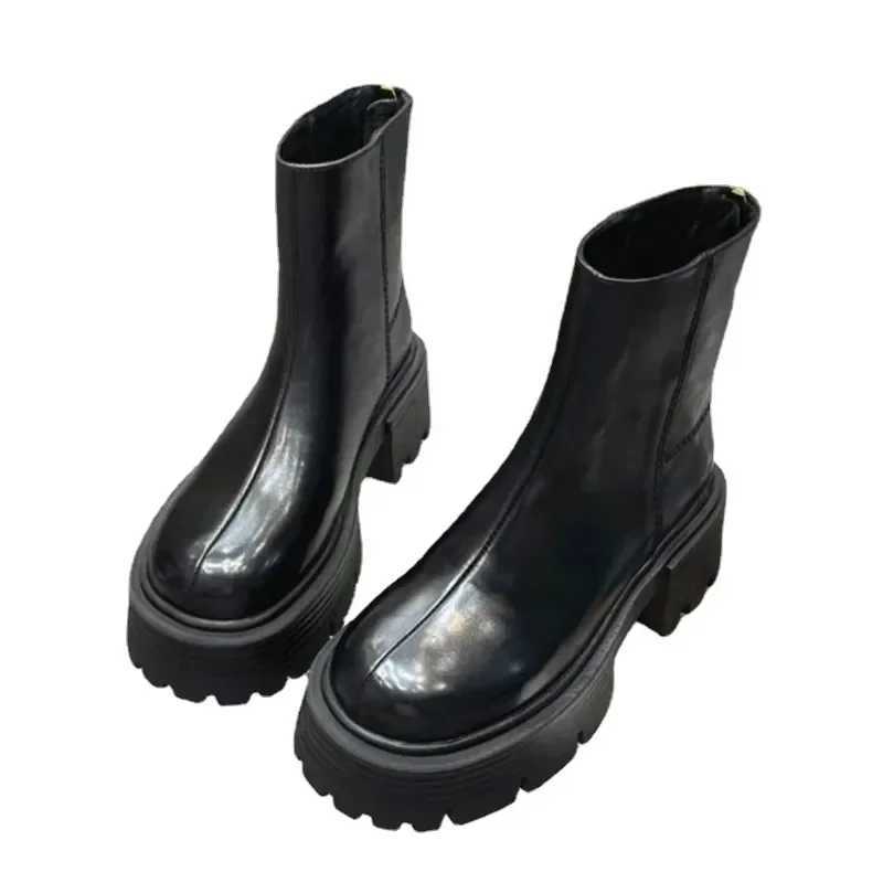 Fashion womens ankle boots high heel round toe thick heel zipper fashion boot platform footwear womens 2024 CL240906