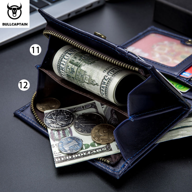BULLCAPTAIN Captain Niu Men's Leather Wallet Short Vertical Multifunctional Detachable Belt Coin Clip Business Casual Coin Bag