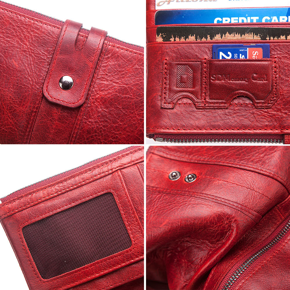 New Fashion Women Wallet 100% Genuine Leather Long Wallets Rfid Walet Red Coin Purse Card Holder Portomonee Handbag For Ladies
