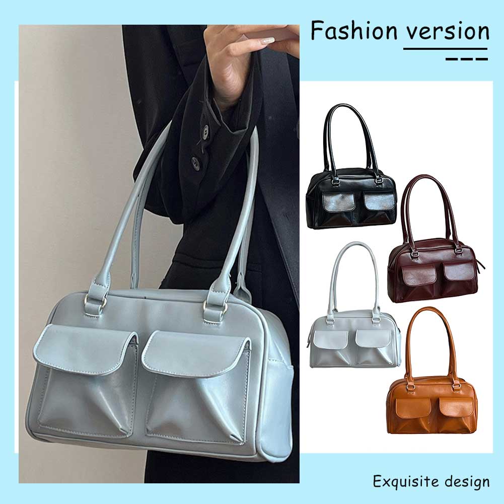 Women Multi Pocket Purse Fashion Zipper Shoulder Bag Casual Leather Tote Handbag Versatile Large Capacity Commuting Bag
