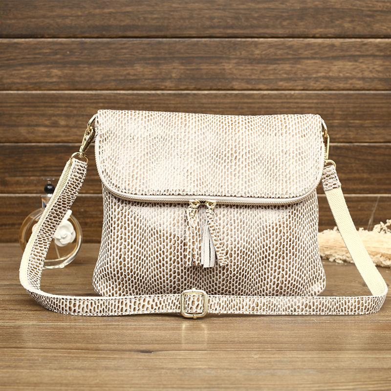 Genuine Leather Women's Bag 2023 New Single Shoulder Flap Handbags Fashion Snake Shiny Coating Embossed Bags