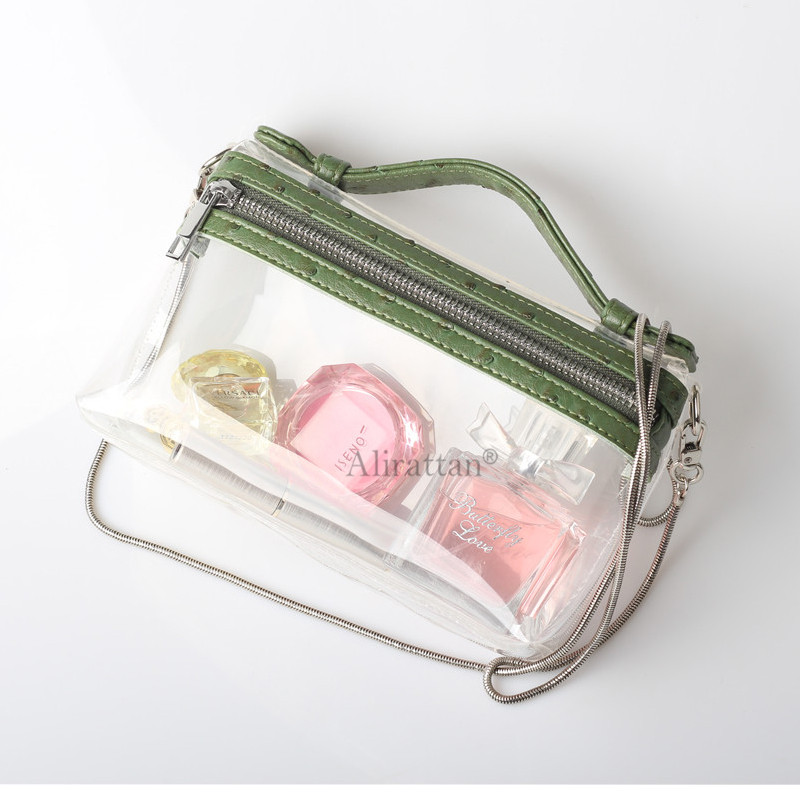 Alirattan New PVC Transparent Clear Clutch Bag Fashion Designer Ostrich Snake Pattern Chain Handags Retro Evening Party Clutch