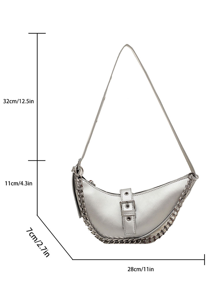 Small Design Fashion French Lady Armpit Bag All-In-One Commuter Crescent Pack Silver