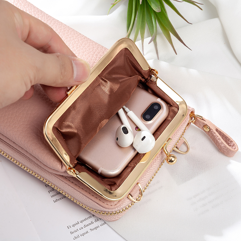 Carrken2023 new ladies mobile phone bag vertical models fashion, simple lychee pattern solid color oblique span multi -function