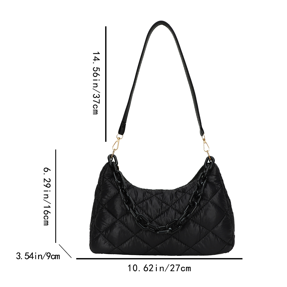 Fashion Quilted Women Shoulder Bags Small Chains Top-Handle Bags Cotton Padded Handbags Ladies Underarm Bags Solid Color Totes