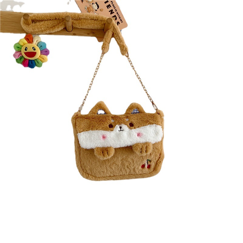 Fur Funny Small Bag Women New Cartoon Frog Messenger Bag Plush Doll Student Cute Girl ShoulderBag