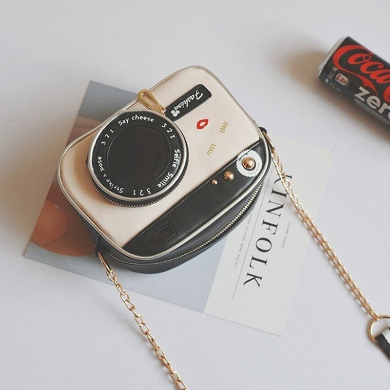 Retro Camera Shaped Women's Shoulder Crossbody Chain Bag For Ladies Fashion Mini PU Leather Messenger Bag Handbag Small Purse